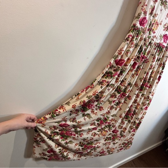 APRIL CORNELL Sz M Floral Pink Maxi Dress Jersey Knit Belted Unlined Scoop Neck - Picture 7 of 14